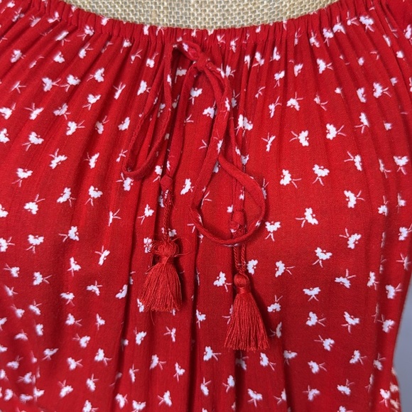 Faithfull the Brand Size 2 Jardim Red White Off the Shoulder Lightweight Dress - Picture 7 of 13